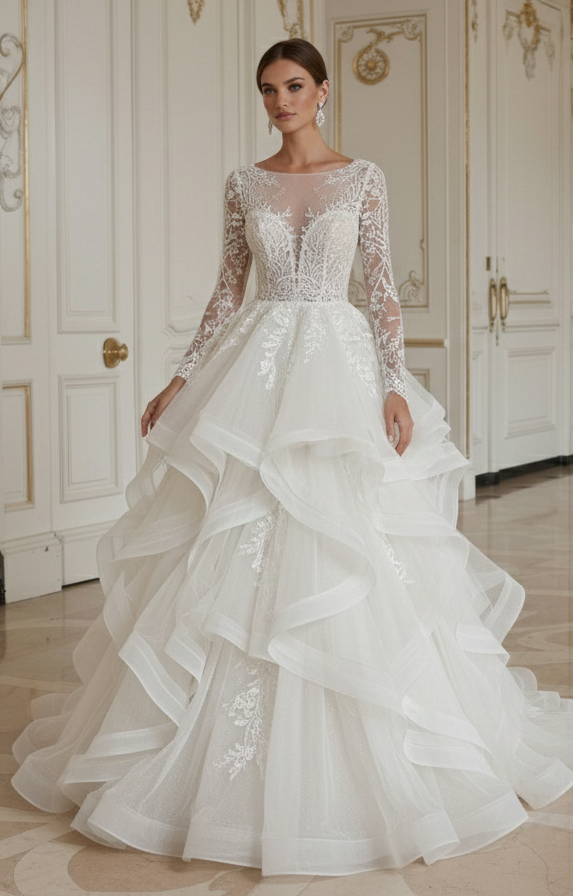 Prinzessin Brautkleid mit Rüschigem Ballkleid-Rock