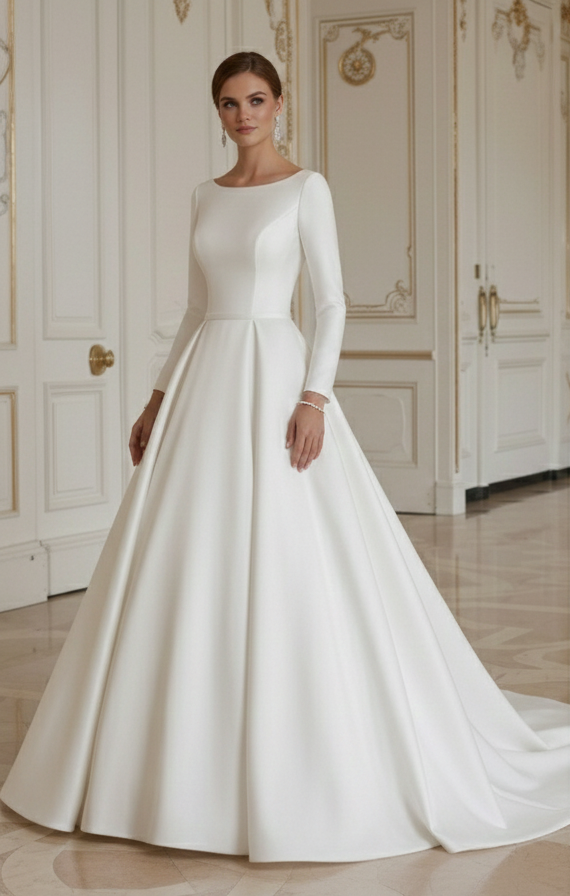 Prinzessin Brautkleid mit Rundhalsausschnitt Klassisch Braut