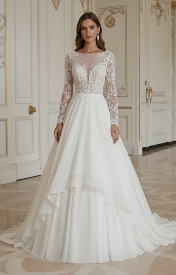 Prinzessin Brautkleid mit weichem fließendem Zug