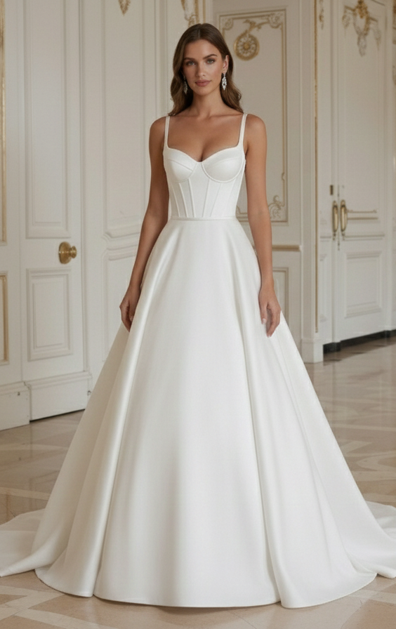 Rochie de mireasă prințesă cu corset structurat cu baleiaj