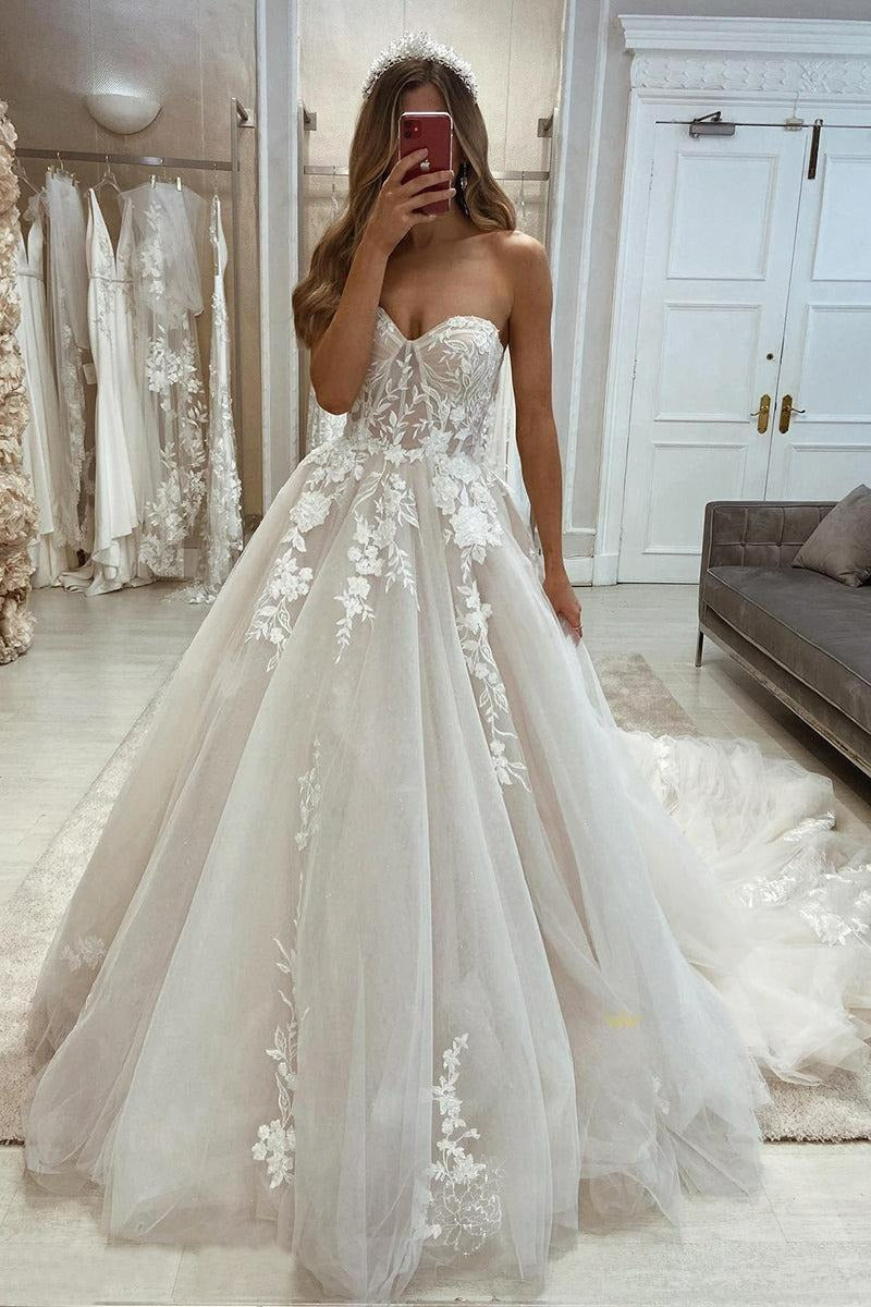 Schatz Spitze Brautkleider Prinzessin Ärmellose Applikationen Elegante Lange Brautkleid 2022 Boho Prom Brautkleider 