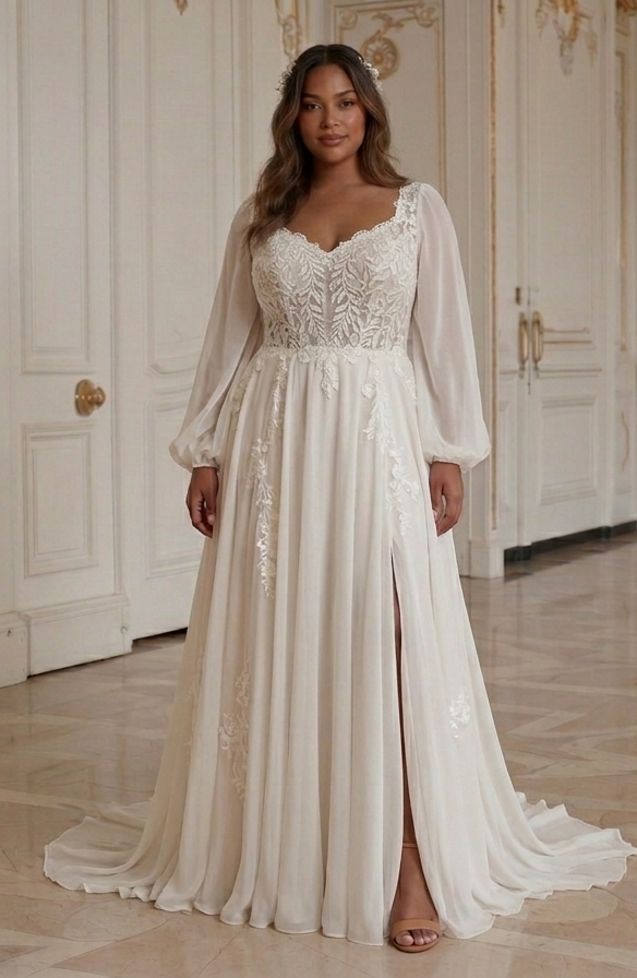 Romantische Boheemse Bruidsjurk voor Plus Size Bruid, Vloeiende Stijl