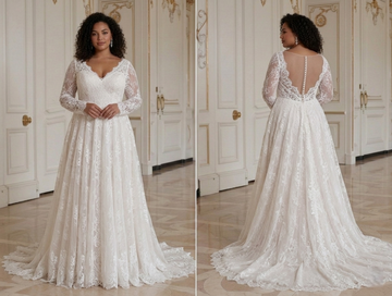 Romantisches Hochzeitskleid für Braut in Übergröße, weicher Spitzenstil