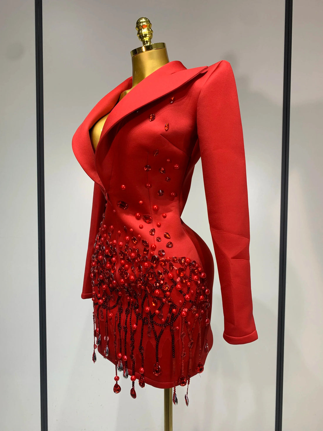 Luxury Rhinestone Deep V-Neck Slim Fit Red Suit Dress  New Fashion Celebirty Elegant Evening Club Party Dresses