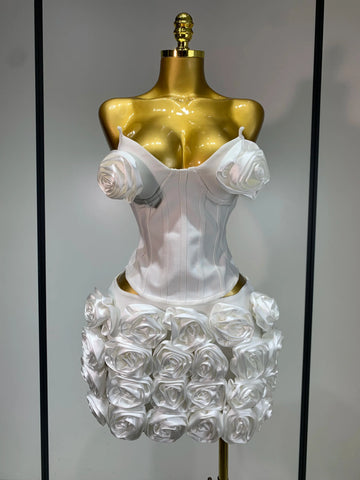 Women Sexy Backless Sleeveless 3D Flower Strapless Two Piece Set 2025 Celebirty Elegant Evening Club Party Luxury Birthday Gown