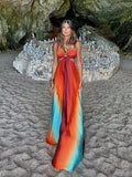 Tie-dye Gradient Hollow Out Women's Maxi Dress Elegant Off Shoulder A-line Hem Long Dresses New Summer 2025 Holiday Female Robes