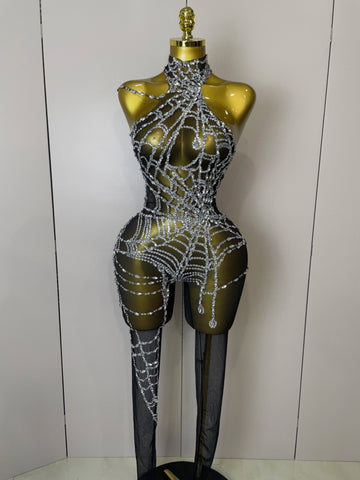 Women Sparkly Diamond Sexy Mesh Jumpsuit Nightclub Bar Party Show Gogo Dancer Clothing Drag Queen Outfit Stage Costume