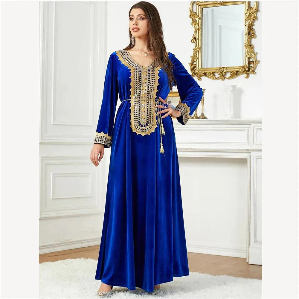 Autumn Winter Velvet Abaya Embroidery for Muslim Women Maxi Dress Turkey Arabic Kaftan Robe Eid Party Dubai Robes Vestidos