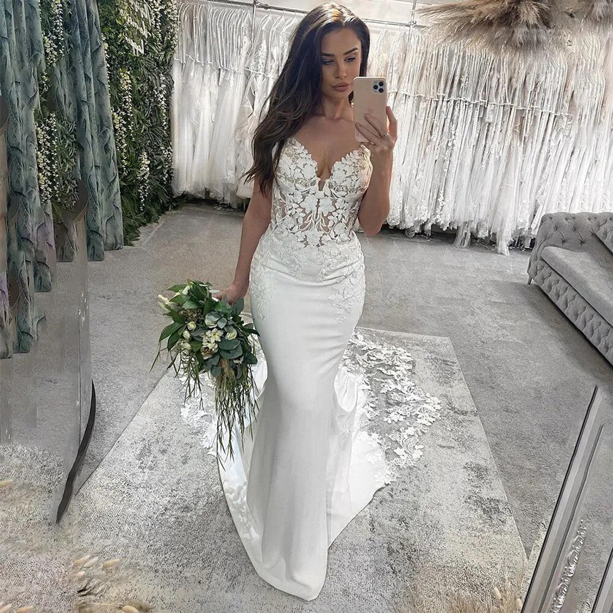 Luxury Mermaid Wedding Dresses Women Sweetheart Open Back Lace Bridal Gown Sweep Train Long Vestidos De Novia