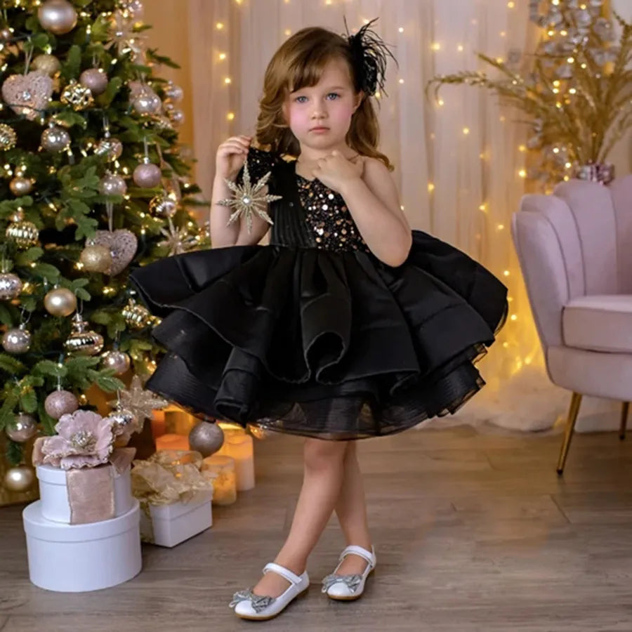 Black Girl Sequins Lace Party Dresses 1-10 Yrs Kids Bow Birthday Baby Clothe Formal Christmas Costume Red New Year Dress Vestido