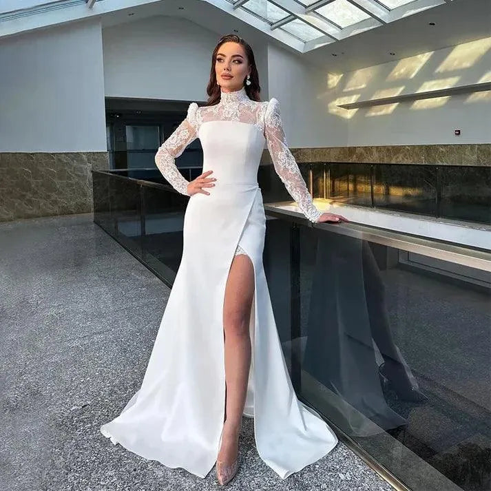Sexy O-Neck Mermaid Wedding Dresses Long Sleeve Lace Appliques Bridal Gowns Robe De Mariee Custom Made Mermaid