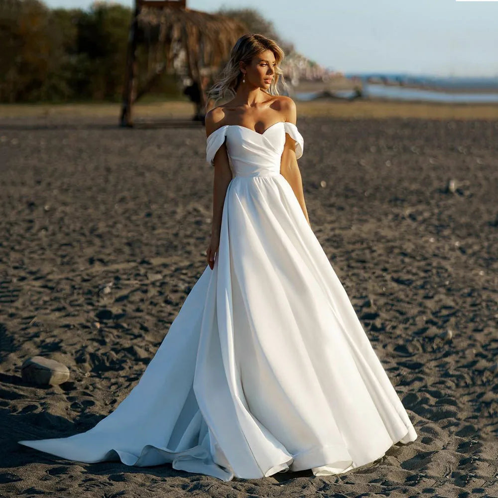 Beach Wedding Dress For Women Sexy Off The Shoulder Simple A Line Princess Bridal Gown Modern Robe De Mariee Customize