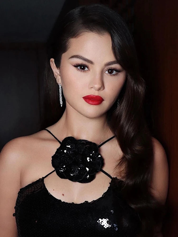 VC Women Summer Backless Long Dress Black Mesh Sparkly Sequins Spaghetti Straps Ruffled Hems Cocktail Evening Party Gowns