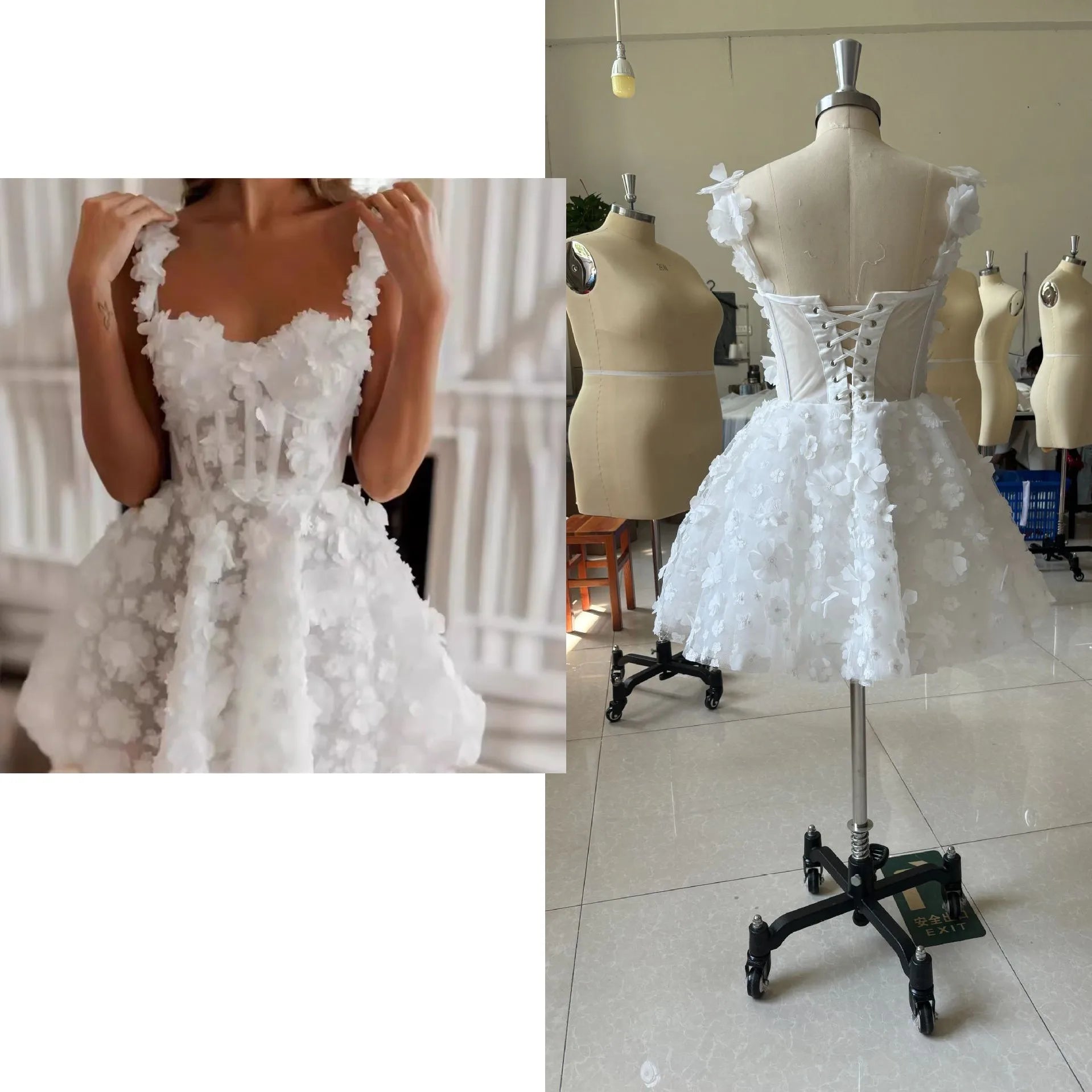 2024 Spaghetti Strap Lace Simple Mini Wedding Dresses Sleeveless Sweetheart Prom Dress For Birthday Party Gala Customized