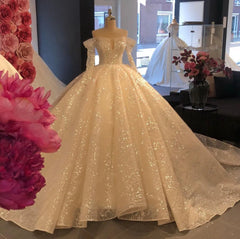 Paillettes di paillettes di tulle a maniche lunghe fuori dalla spalla abiti da sposa abiti per perle abiti da sposa di lusso personalizzati vestido de nolia