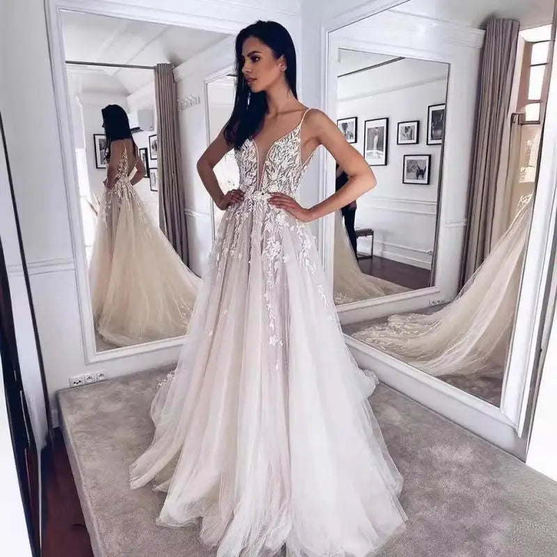 Maria Novia Customized V Neck Sleeveless Boho Wedding Dresses 2025 For Women A Line Ivory Lace  Bridal Gown Vestido De Noiva