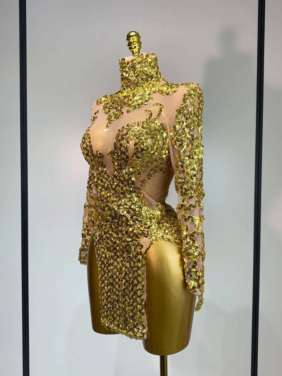 Women Long Sleeve Sexy Shinning Sequins Bodycon Mini Dress Mesh See Through Celebrate Birthday Evening Party Club Stage Outfit