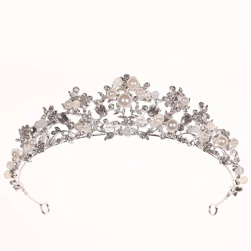 Silver Color Crystal Pearl Tiaras And Crowns Headband Rhinestone Hairband Bride Hair Accessories Women Wedding Hair Jewelry