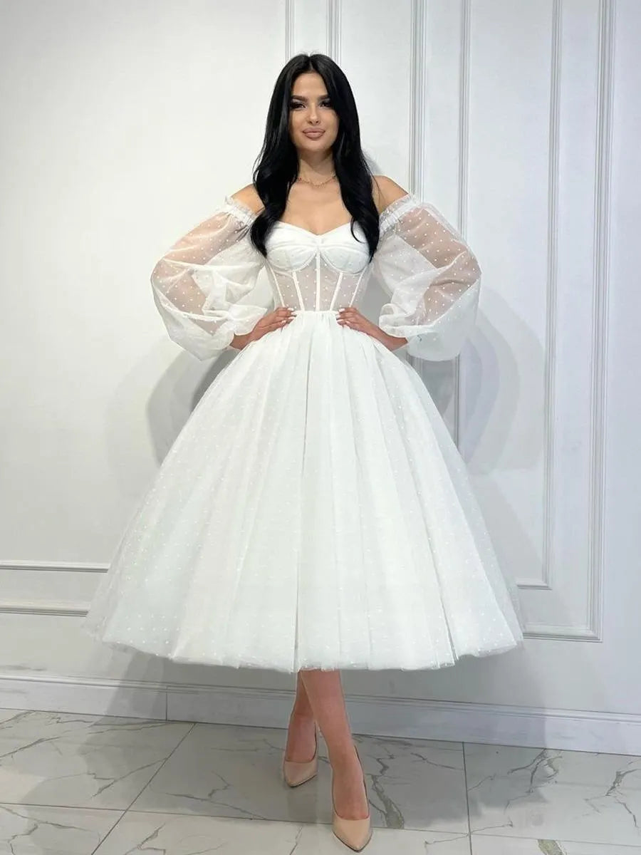 Sweetheart Princess Wedding Dresses Elegant Short A-Line Bridal Gowns Sexy Lace Up Backless Tulle Vestidos De Novia champagne