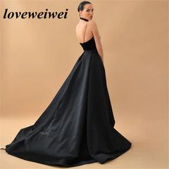 Sexy Deep V Neck Evening Dresses For Women A Line High Side Slit Prom Dress Satin Long Formal Party Gowns robes de soirée