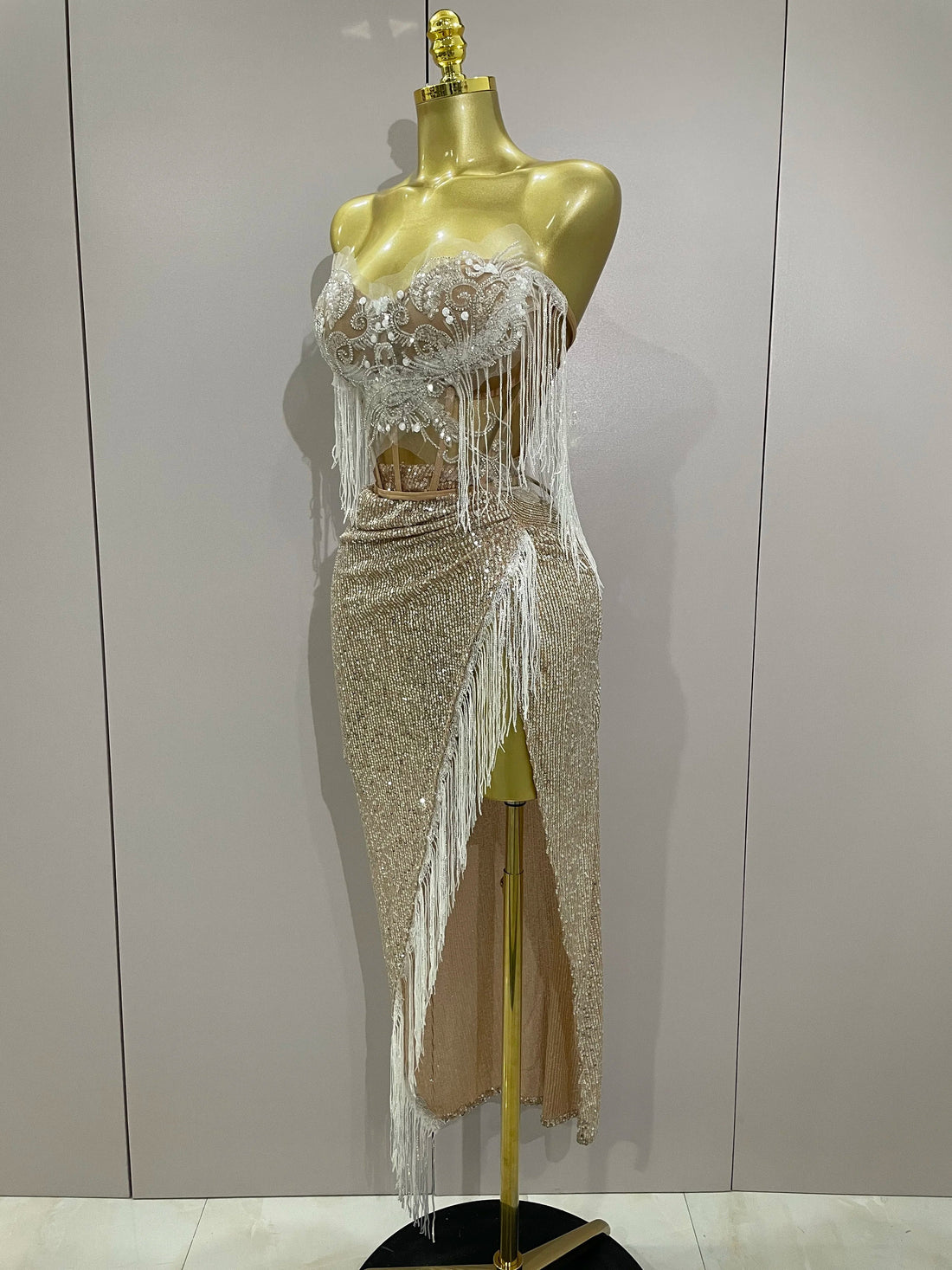 Sexy Luxury Sparkly Sequin Tassel Two Piece Set  Women Evening Party Birthday Singer Performan Costume Nightclub Girl Outfit