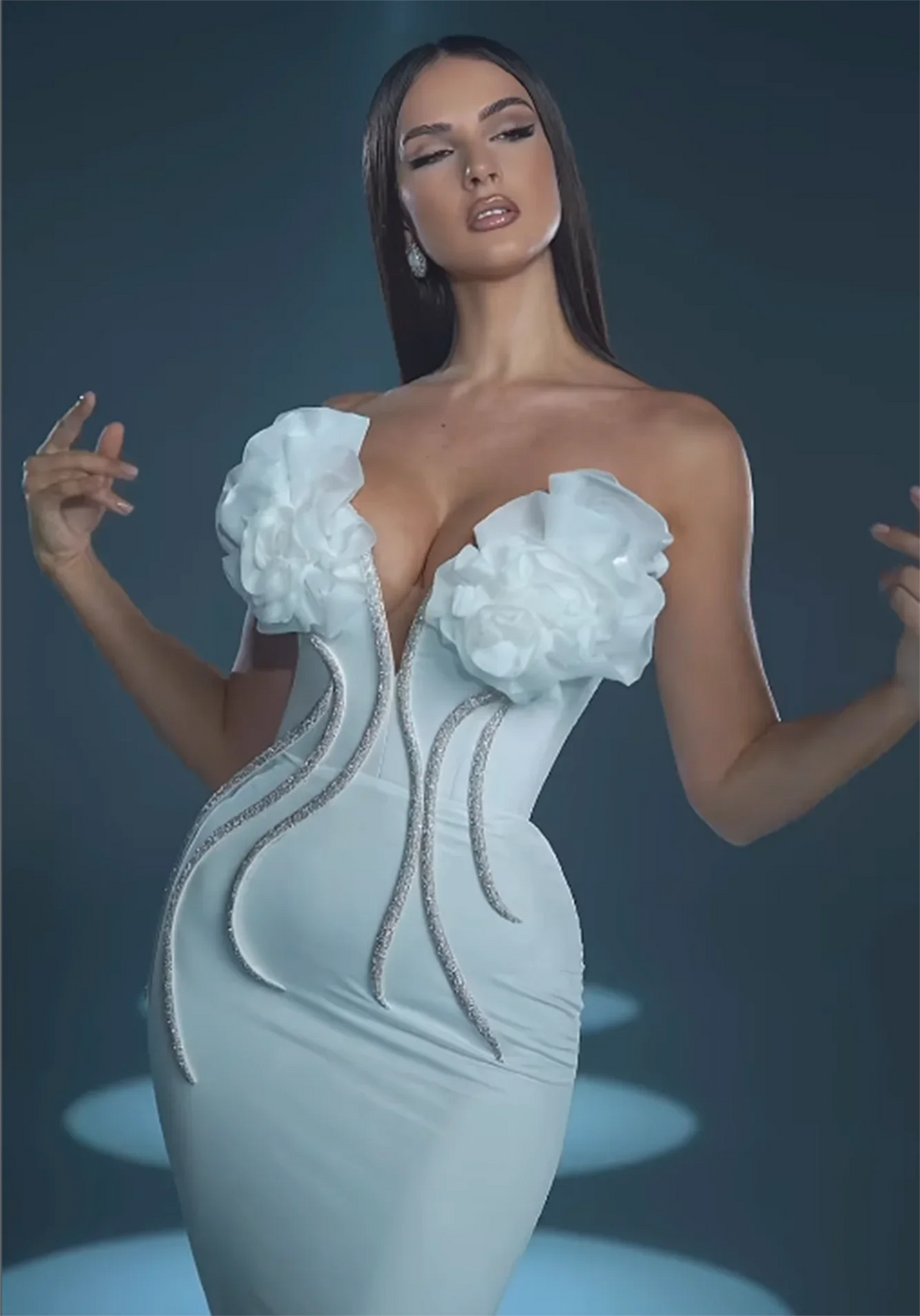 Women Sexy Off the Shoulder Flowers Chain Line Bodycon Bandage Long Dress Celebrate Elegant Evening Party Dress