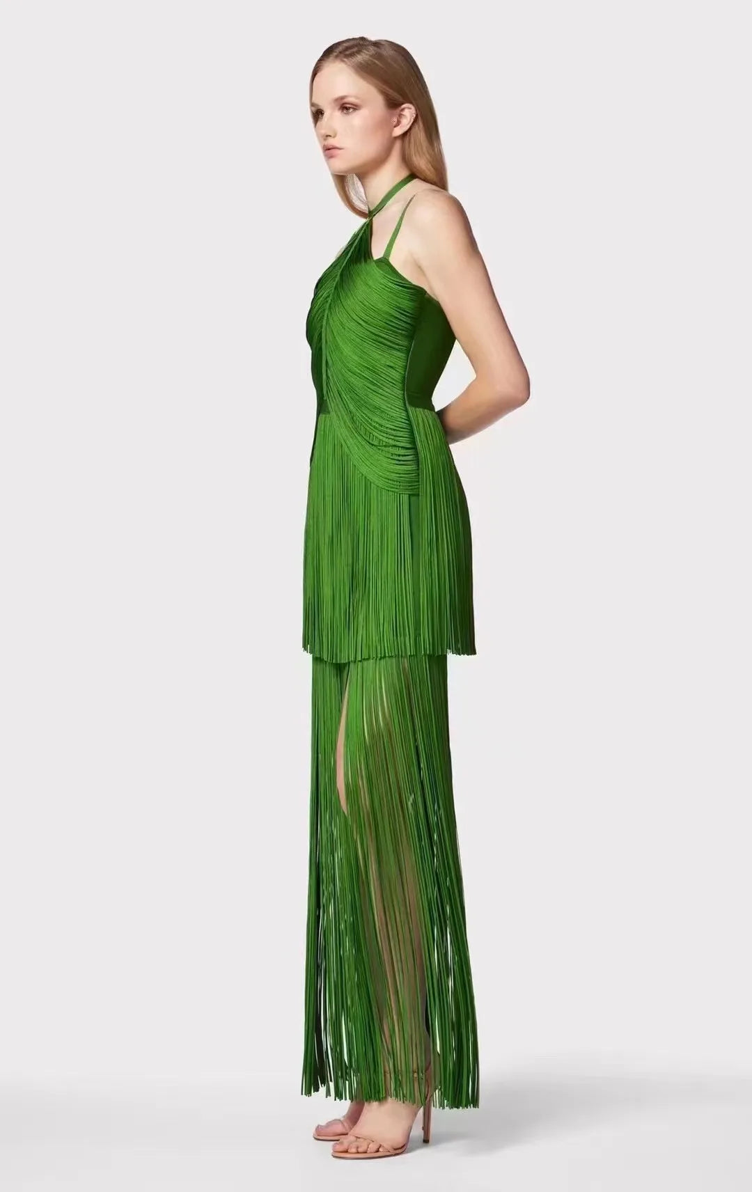 Green Color Women Sext Halter Off the Shoulder Bodycon Bandage Long Dress Elegant Evening Party Celebrate Birthday Dress Vestido