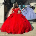 Quince Dress | Shiny Red Quinceanera Dresses with Big Bow Boat Neck Beading Lace Appliques Vestidos De 15 Anos Birthday Party