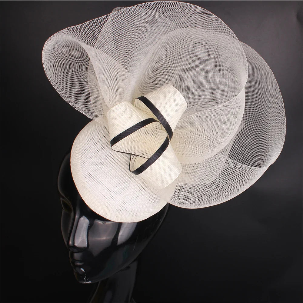 Gorgeous Bride Wedding Fascinator Mesh White Hat Hair Band Women Occasion Formal Millinery Caps Ladies Show Party Hair Accessory