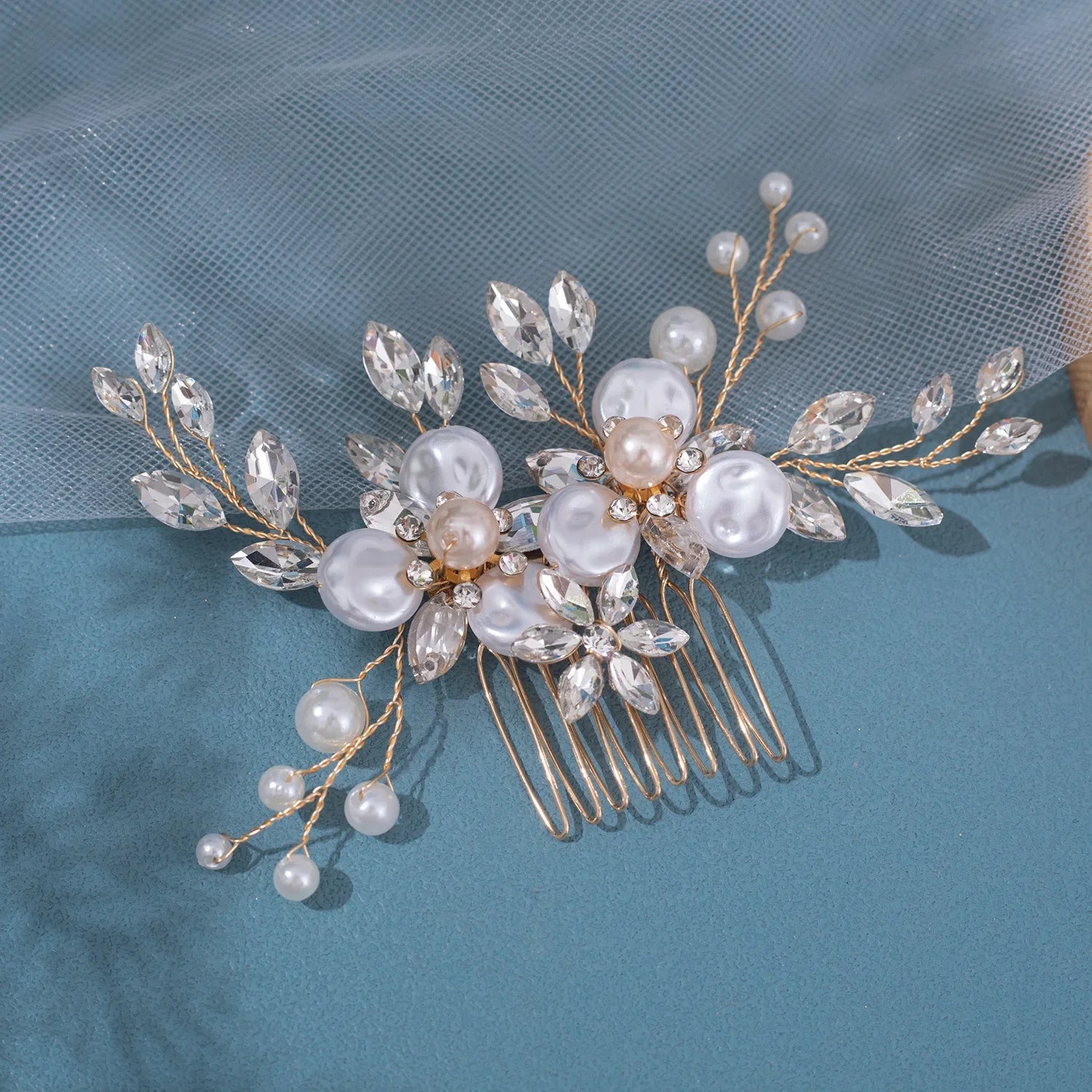 Pearls Rhinestone Luxury Metal Diamond Accesorios Hair Side Comb For Women Wedding Bride