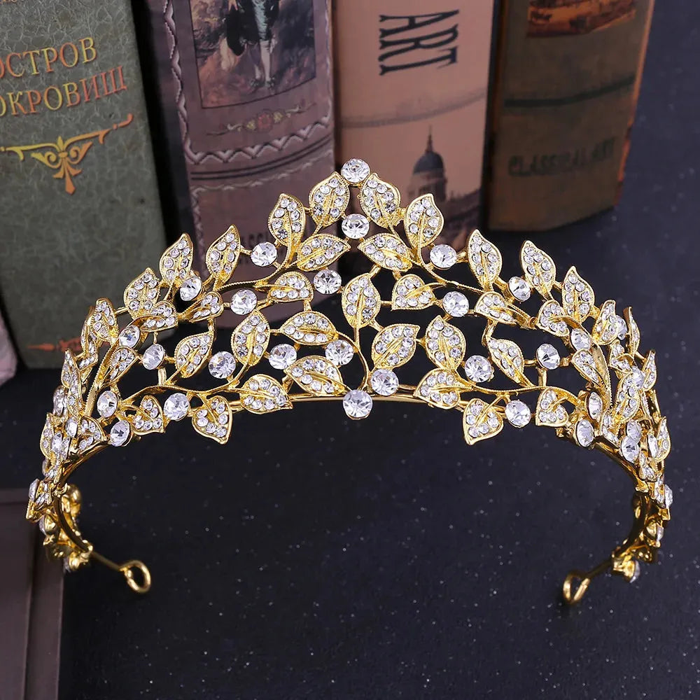 Baroque Crystal Tiaras And Crowns Rhinestone Prom Diadem Bridal Wedding Hair Accessories Jewelry Crown Tiara For Women Bride Gold