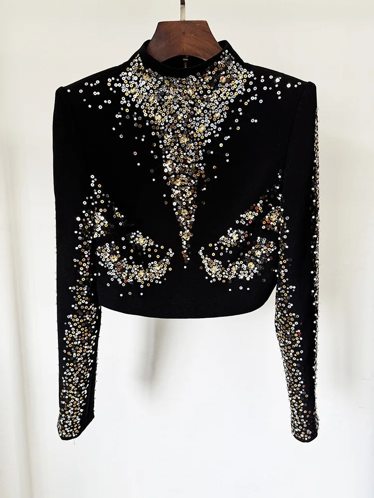 New Autumn Women Shinning Rhinestones Long Sleeve Sexy 2 Pieces Long Set Elegant Evening Party Runway Red Carpet Women's Set