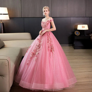 2024 New Dark Pink Quinceanera Dresses Luxury Flower Decoration Off The Shoulder Prom Dresses Vestidos De 15 Customized