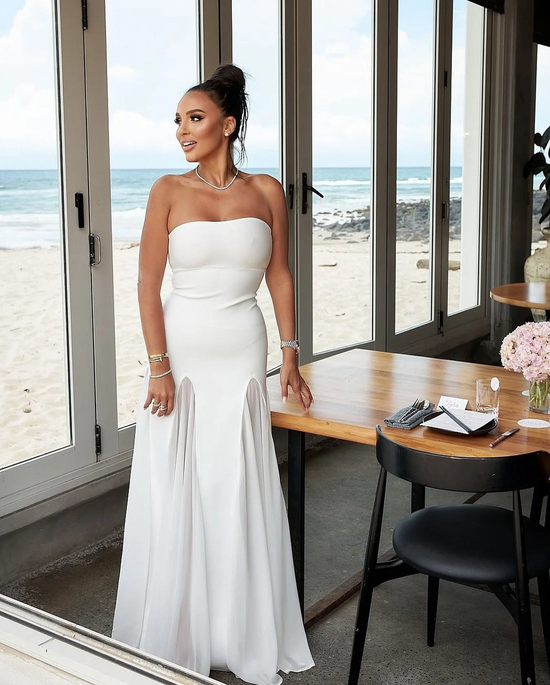 White Black Women Sexy Strapless Off the Shoulder Bodycon Long Mesh Dress Celebrate Evening Party Birthday Wedding Dress