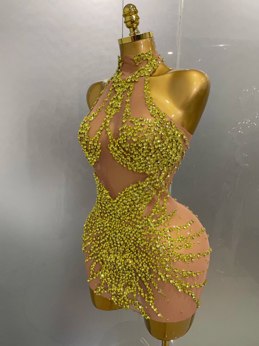 Luxury Sparkle Rhinestones Mesh Transparent Prom Dress  New Women Sexy Birthday Celebrate Party Club Prom Outfit Bar Costume