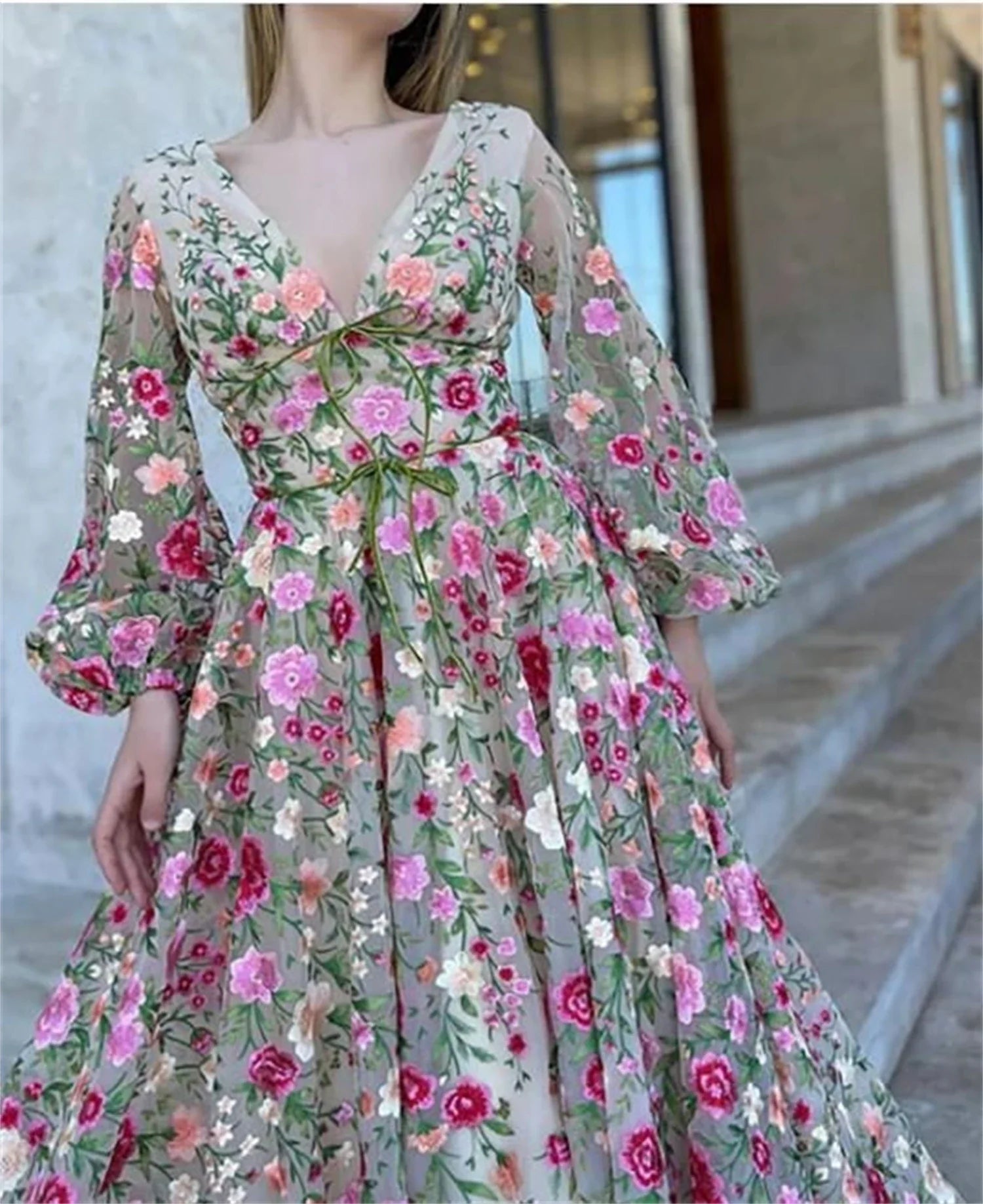 Aileen Princes Wildflower Fantasy Gown Sweet 3D Flower Ball Gown 2023 Fairy A Line Puffy Sleeve Party Dress Prom Dresses 2023