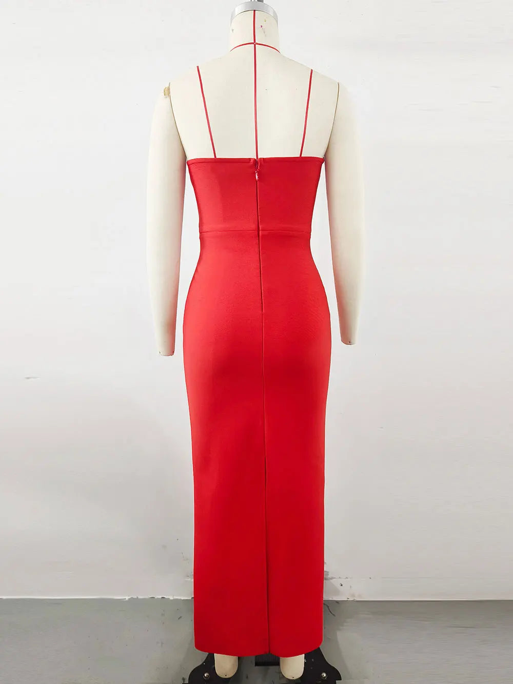 2025 Sexy Women'S Light Luxury Bead Design Red Bandage Dress Strapless Sleeveless Bodycon Backless Long Dresses Party Vestidos