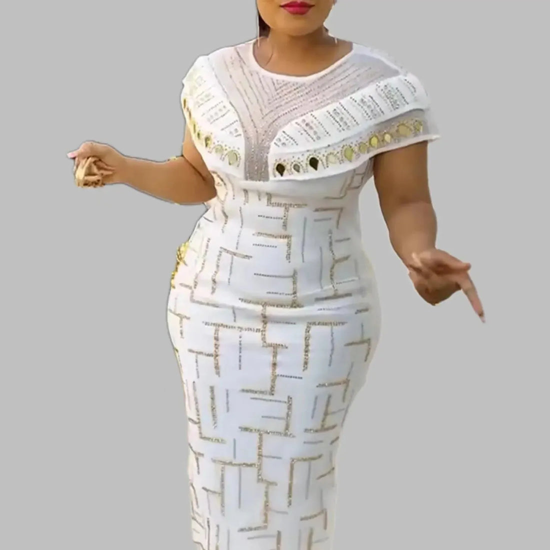 Black White African Dresses for Women Summer African Women Sleeveless Polyester Sequin Evening Dress African Clothes WHITE