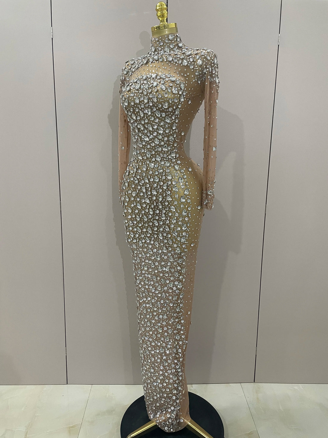 Sparkly Silver Big Rhinestone Sexy Transparent Long Dress 2025 Women Evening Birthday Party Celebrate Club Dancer Stage Costume