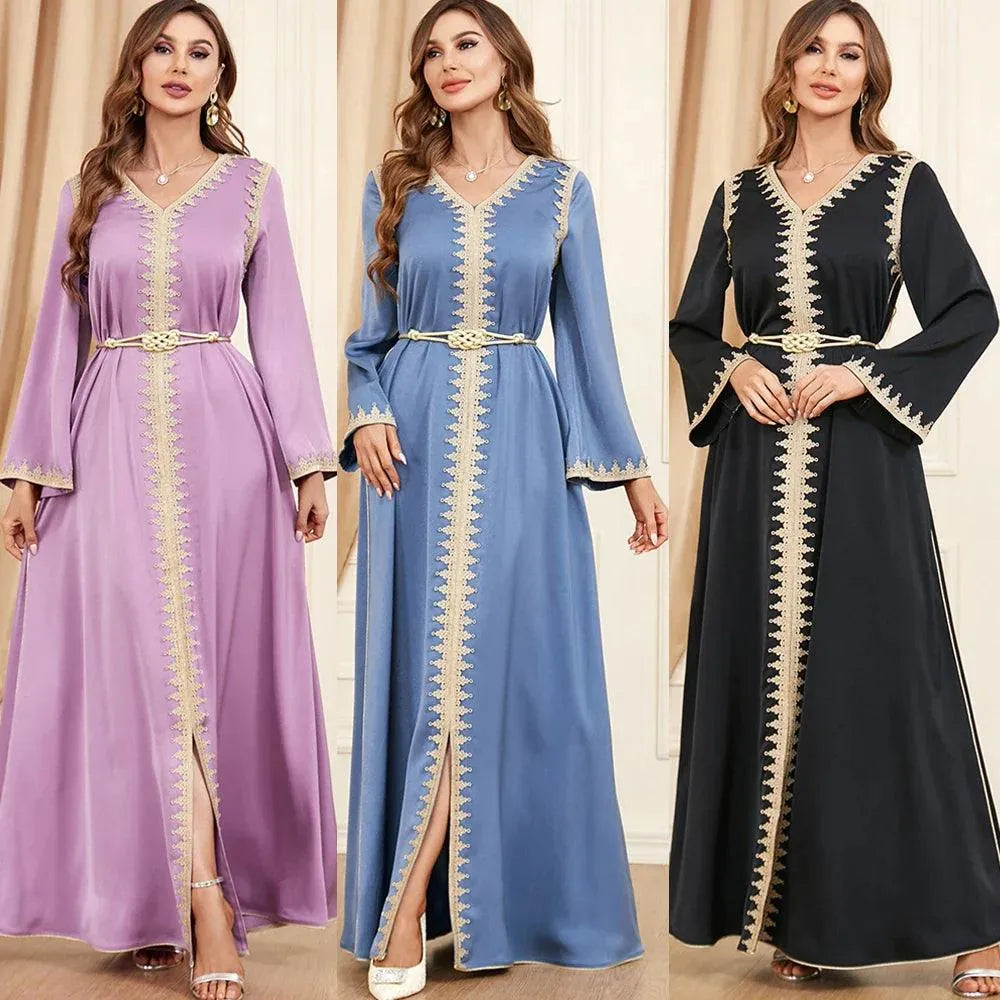 Autumn Abaya for Elegant Women Muslim Gulf Jalabiya Split Hem Maxi Dress Turkey Eid Party Kaftan Morocco Vestido Dubai Gown