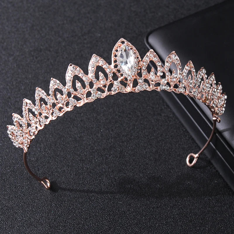 SilverColor Crystal Crowns And Tiaras Rose Gold Rhinestone Prom Diadem Headband For Women Bride Wedding Hair Accessories Jewelry