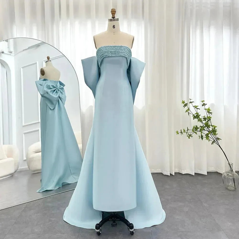 Luxury Dubai Lilac Arabic Evening Dresses with Bow Cape Sage Green Elegant Women Wedding Formal Party Gowns Lilac Evening Dress