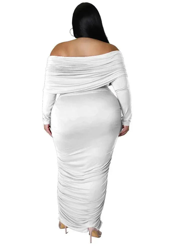 Plus Size Dresses for Women Off Shoulder Long Sleeve Sexy Elegant Draped Fashion Maxi Dress Fall