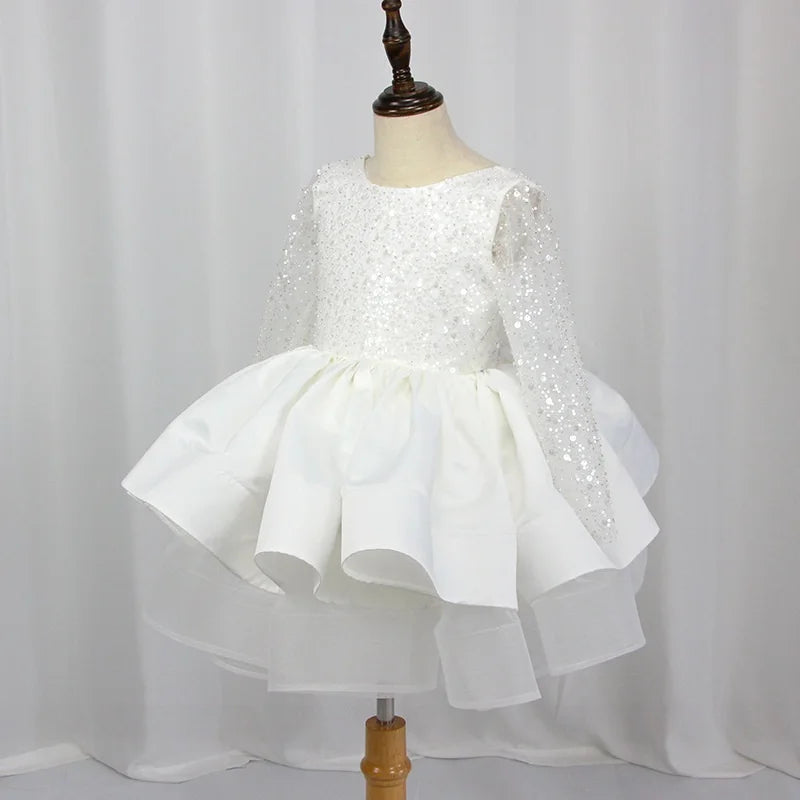 Vestido de tutú de lentejuelas de princesa para niña pequeña, manga larga, estilo vintage, para fiesta, cumpleaños, desfile, Navidad, 1 a 7 años 