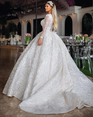 Princess Wedding Vestres for Women Mangas compridas pérolas lantejoulas dubai vestidos de noiva Chapel árabe de luxo vestidos de novia