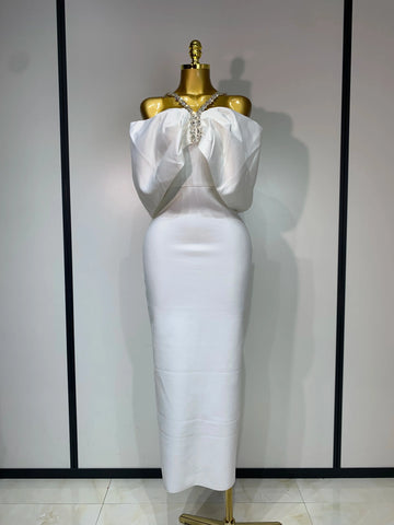 Luxury Rhinestone Chain Off Shoulder Vintage Butterfly Chic Bodycon Dress High Street Elegant Evening Party Birtyday Clothing