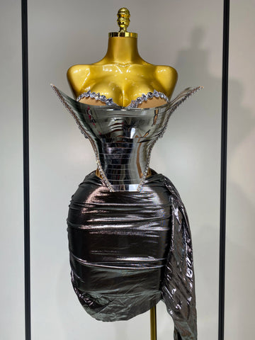 Sparkly Sliver Sequin Sexy Top Two Pieces Set Women Celebrate Party Luxury Birthday NightClub Performance Dancer Stage Outfit