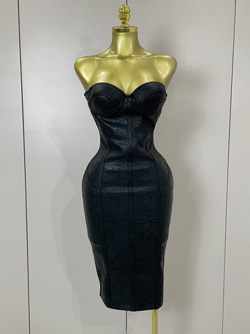 Sexy Strapless Gold Black Foil Color Bodycon Bandage Dress New Women Fashion Celebrate Evening Party Luxury Birthday Dresses