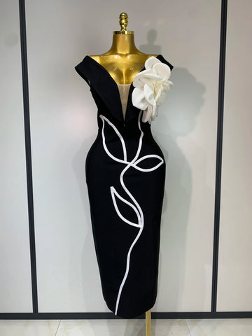 Women Sexy Off Shoulder Backless Bandage Dress Celebrity Elegant Flowers Evening Party Luxury Bithday Outfit Fashion Show Gowns