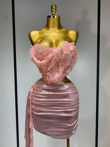 Sparkly Sequins Short Dress Women Sexy Party Evening Prom Celebrate Birthday Photo Shoot Two-piece set Nightclub Dance Costume